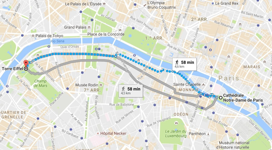 Mapa da nossa caminhada por Paris